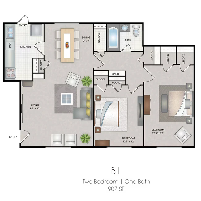 2 Bedroom 1 Bathroom 1932A floor plan